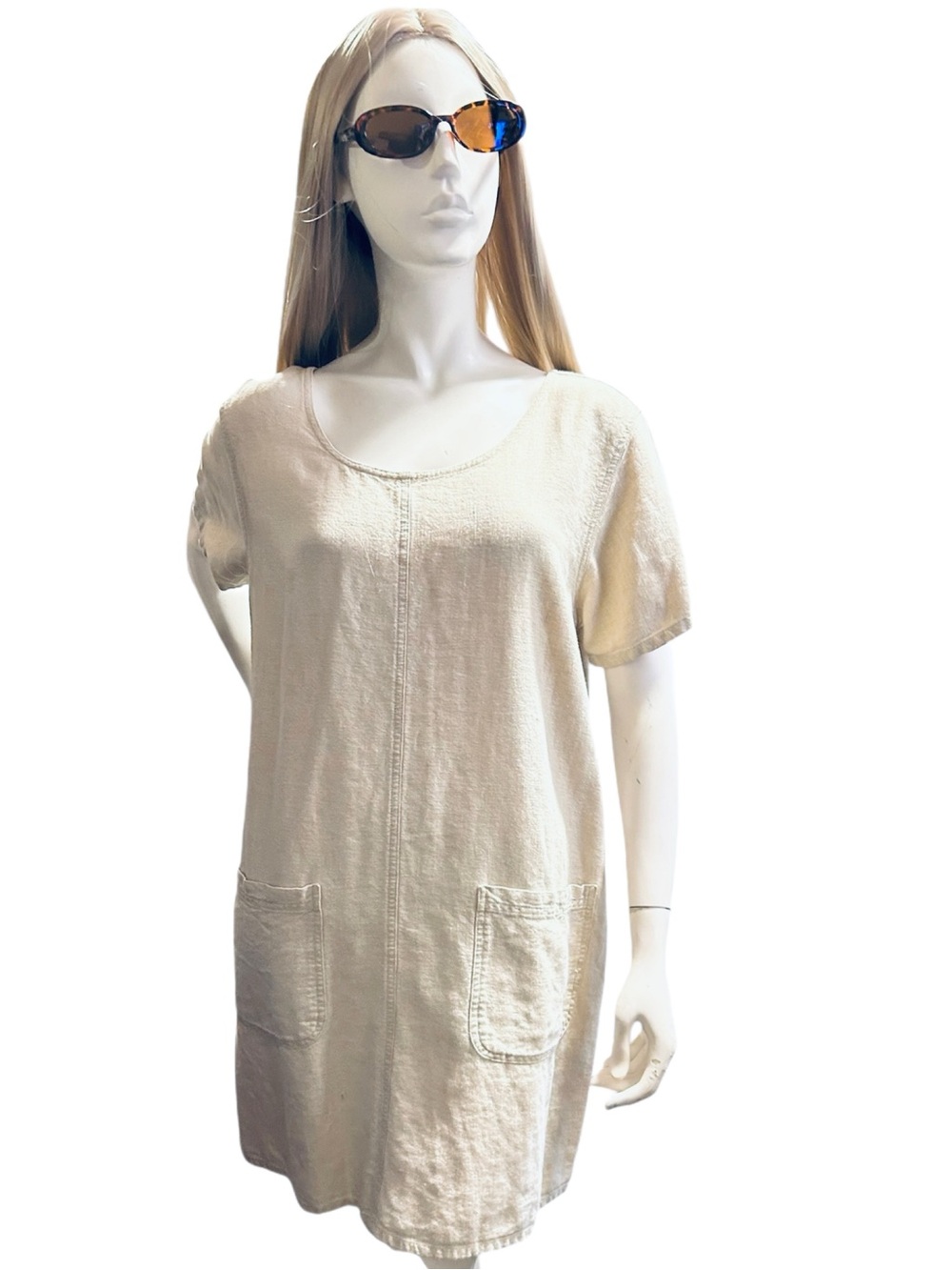 Erika Collection Vintage Linen Blend Shift Dress Lagenlook Minimalist Size L